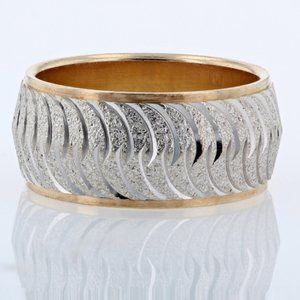14k Two-Tone Gold Guilloché Etched Fancy Carved Wedding Band Ring by Paramount